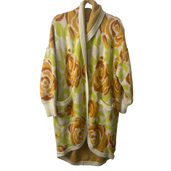Free People Sweaters - NEW Free People Women's S Bloom Oversized Cardigan CD4 Bold Floral Ivory/Lime